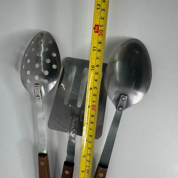 Vintage Robinson Stainless Steel Utensils Wooden Set of 3 -USA -Spoons Spatula - Picture 9 of 9